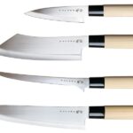 Satake Houcho set med Gyuto, Filé, Hakata & Petty i Balsabox